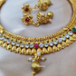 Gold Plated Stone Choker With Earrings
