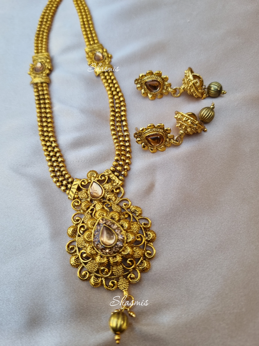 Gold Plated Temple Jewellery Necklace With Earrings