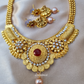 Temple Choker Necklace And Earrings with Ruby Stone Temple Jewellery