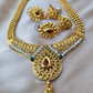Gold Plated Temple Jewellery Necklace And Earrings With Rhinestone  and Ruby Centre Stone