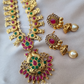 Ruby and Green Stones With Gold Plated Temple Jewellery With Earrings