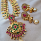 Ruby and Green Stones With Gold Plated Temple Jewellery With Earrings