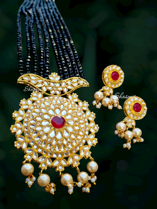 Black Color Long kundan Necklace With Earrings