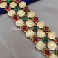 Gold Plated Statement Necklace With Red and Green Color Stones With Earrings