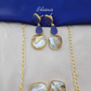 Big Blue Centre Stone, Natural Mother Of Pearl Beads Necklace With Earrings