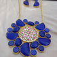 Blue Color Clear Druzy Stone With Gold Plated Design With Painted Necklace and Earrings