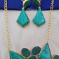 Green Druzy Stone Necklace With Earrings