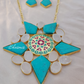 Turquoise Stone With Long Chain Druzy Necklace With Earrings