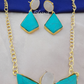 Turquoise Stone With Long Chain Druzy Necklace With Earrings