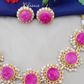 Pink Color Druzy Stone Necklace With Pearls Design and Earrings