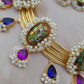 Statement Brown Stones Hand Painted choker Necklace And Earrings With Pearls On Drop, Monalisa stones, Handpainted
