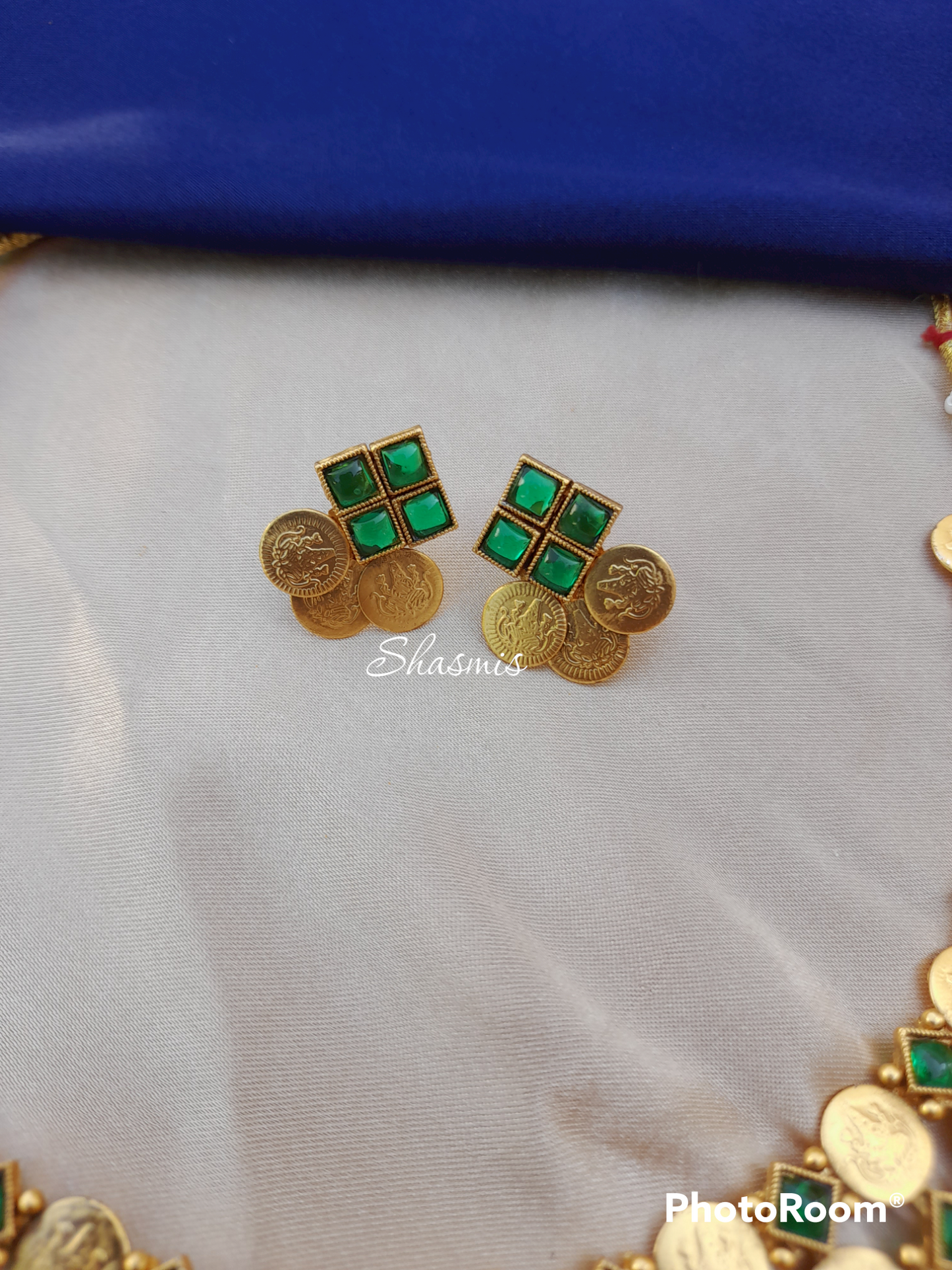 Golden Plated Choker With Green Stone and Earrings