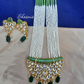Mint Green Color Long Kundan Beaded Necklace With Earrings