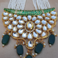 Mint Green Color Long Kundan Beaded Necklace With Earrings