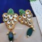 Mint Green Color Long Kundan Beaded Necklace With Earrings
