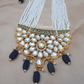Black Color Kundan Long Beaded Necklace With Earrings