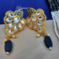 Black Color Kundan Long Beaded Necklace With Earrings