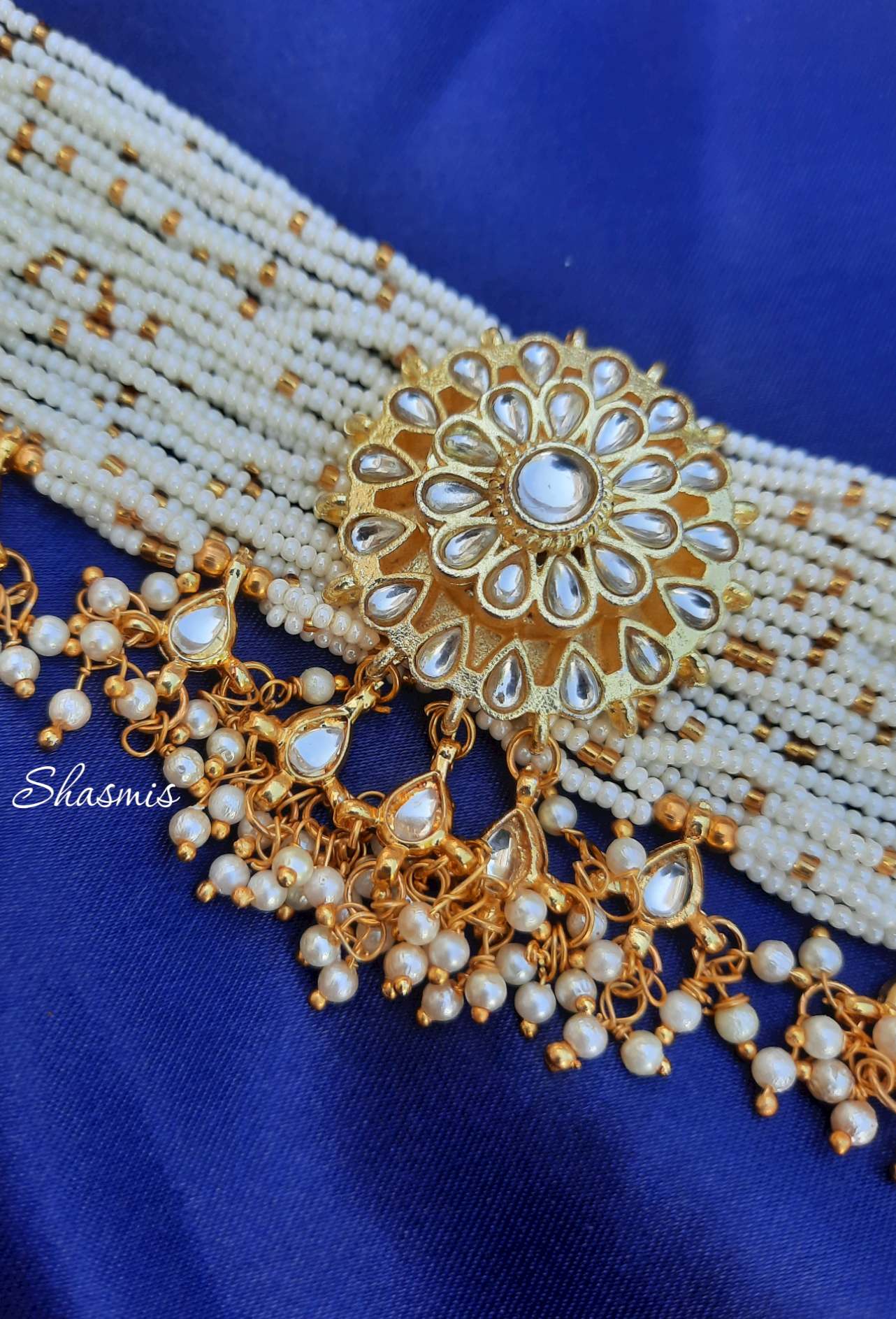 White and Golden Combination Statement Choker Necklace