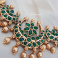Temple Jewellery Chandbali Necklace With Green Stones and Earrings