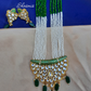 Green Color Long Kundan Beaded Necklace With Earrings