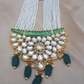 Green Color Long Kundan Beaded Necklace With Earrings