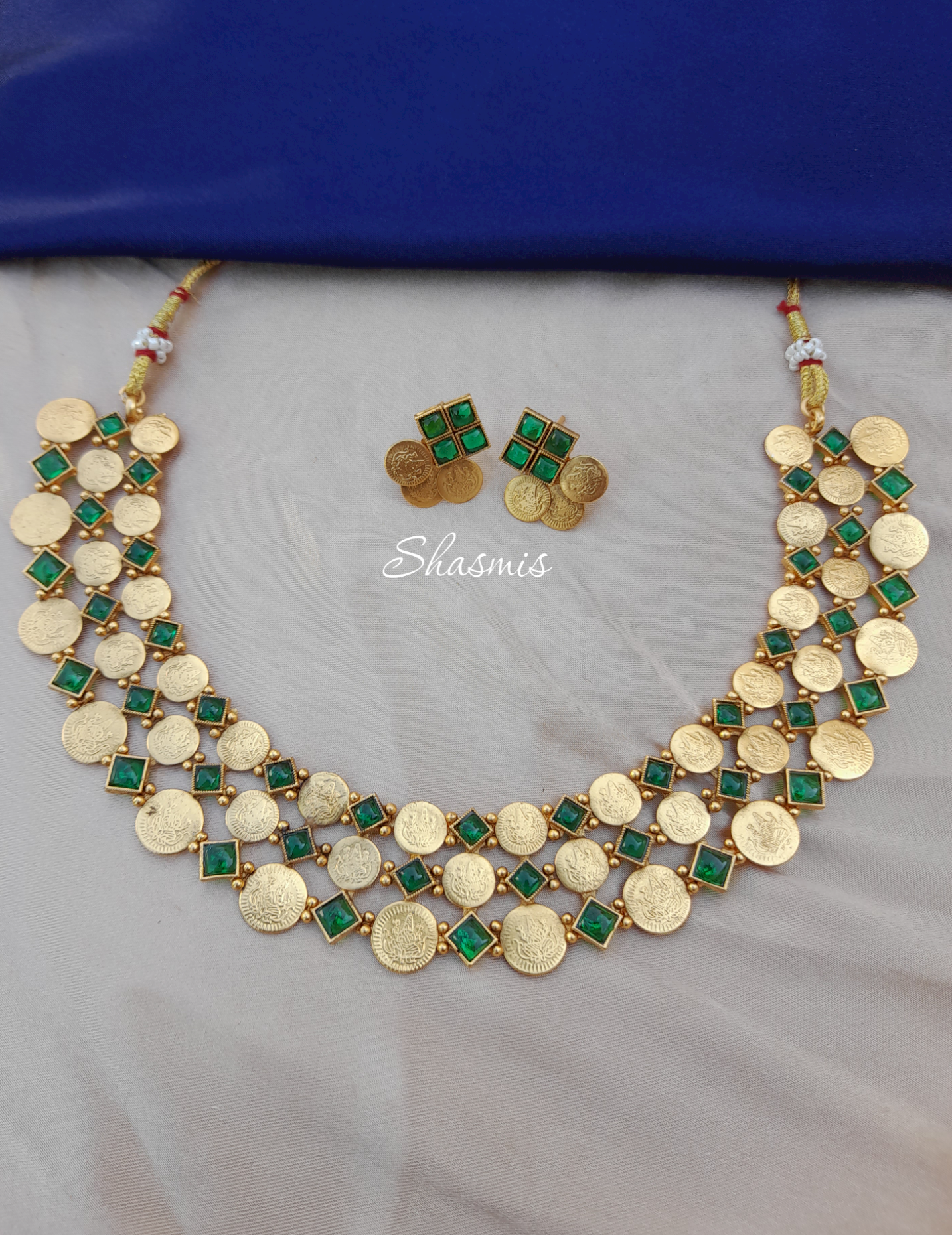 Golden Plated Choker With Greren Stone and Earrings