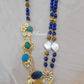 Blue Druzy Stone Necklace With Pearls