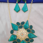 Sea Blue Druzy Stone Necklace With Earrings