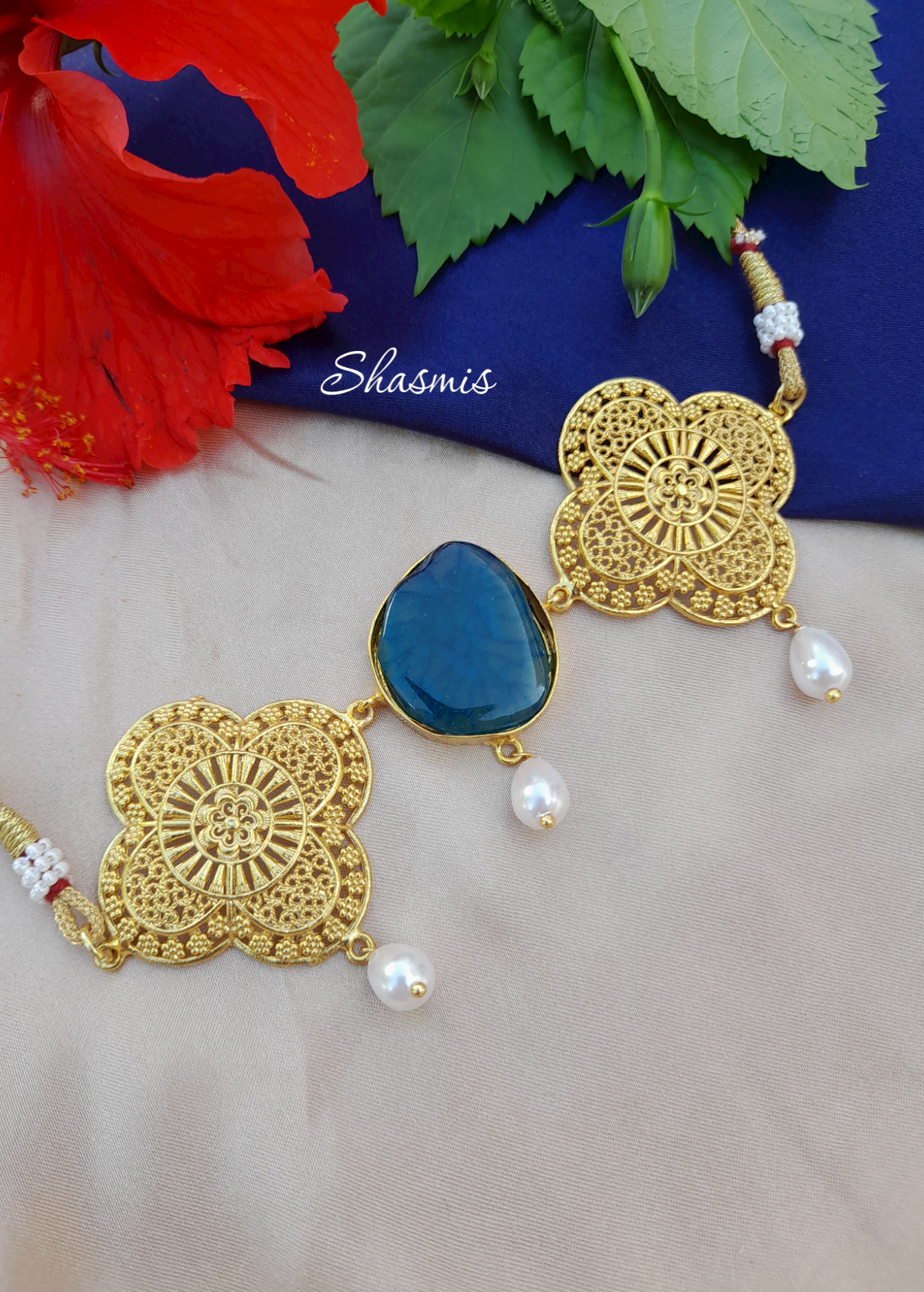 Blue Stone Gold Plated Necklace 