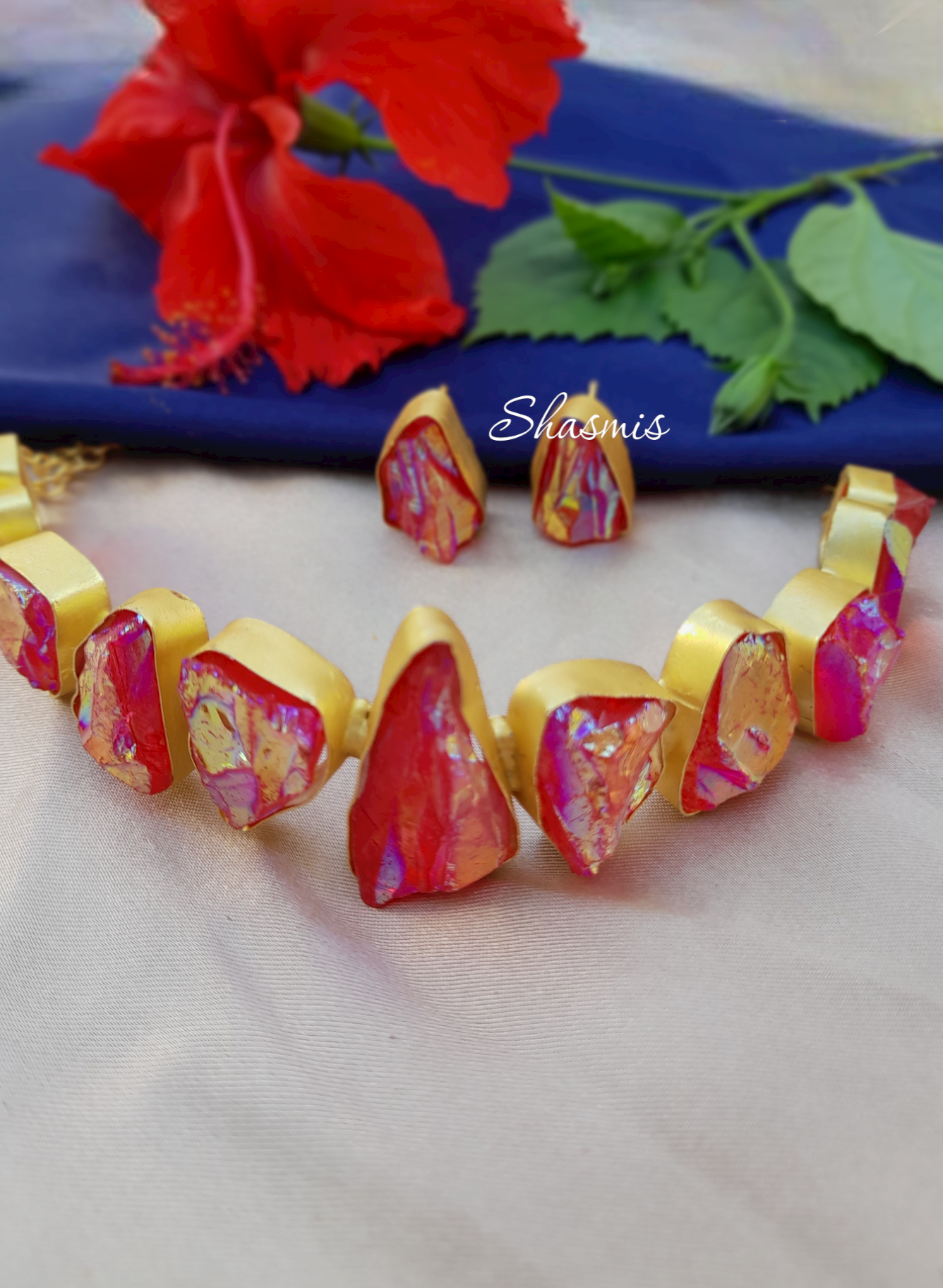 Shining Red Color Druzy Necklace 