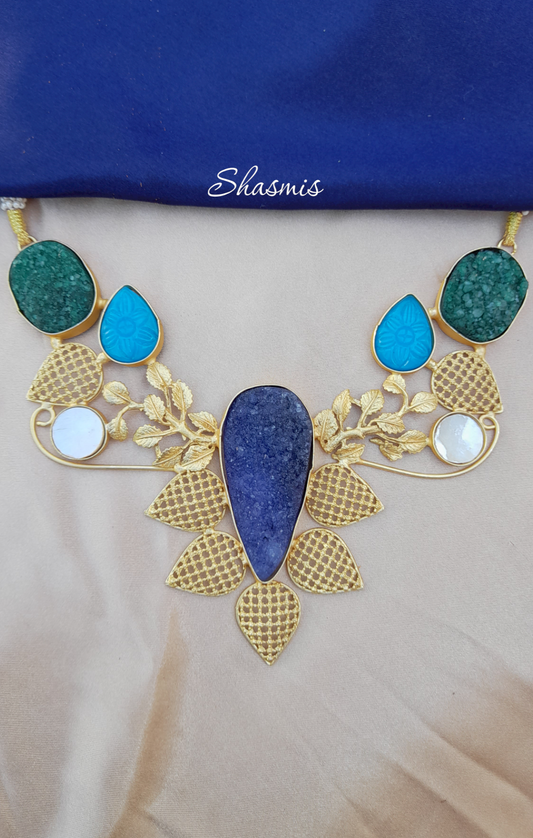 Blue Shade Druzy Statement Necklace 