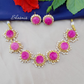 Pink Color Druzy Stone Necklace With Pearls Design 