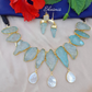 Sea Blue Druzy Stones Statement Necklace With Earrings