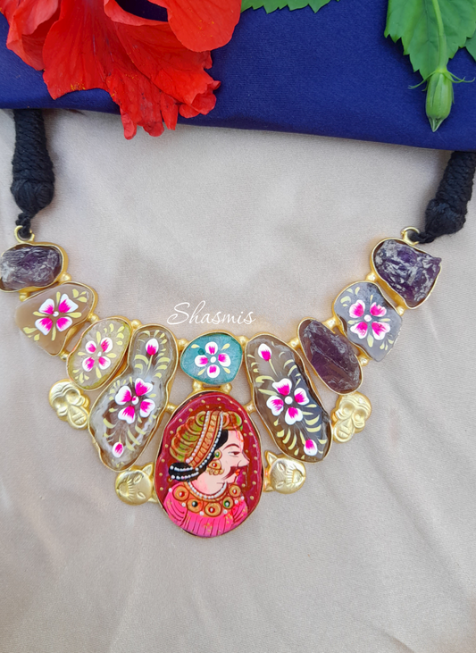 Druzy Stone With Hand Painted Necklace 