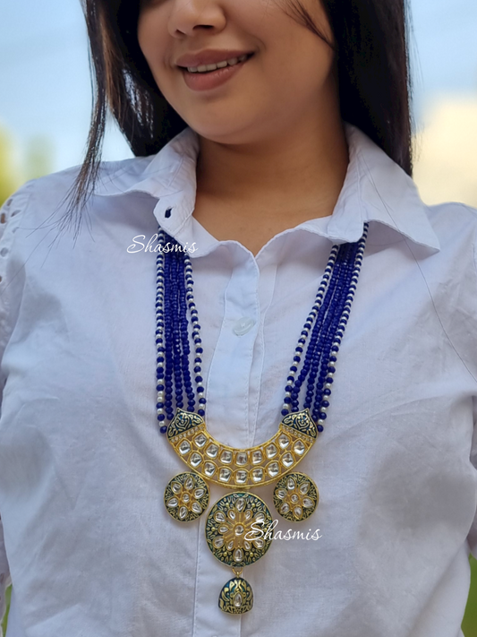 Blue Color Design Kundan Necklace With Earrings