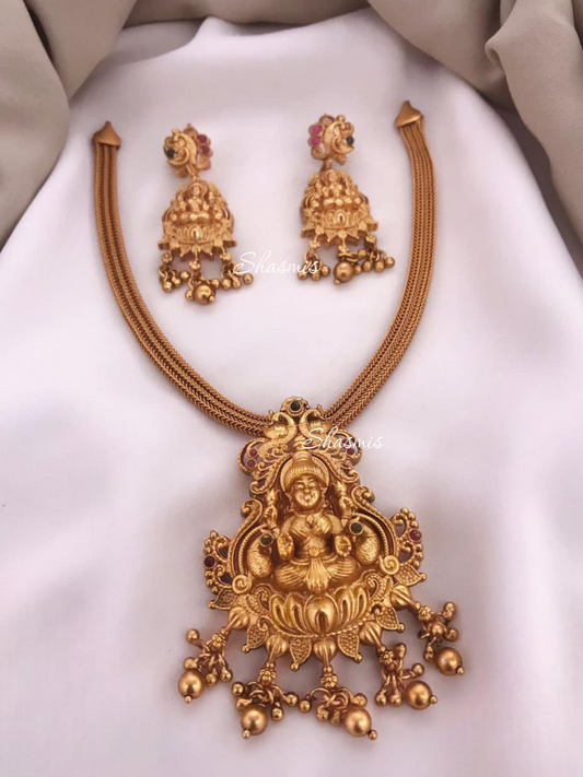 Emerald Stone Temple Necklace With Earring