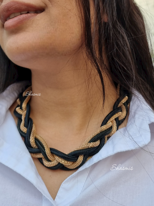 Trendy Black and Golden Plate Necklace