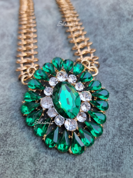 Emerald Stone Necklace With Golden Plating Chain