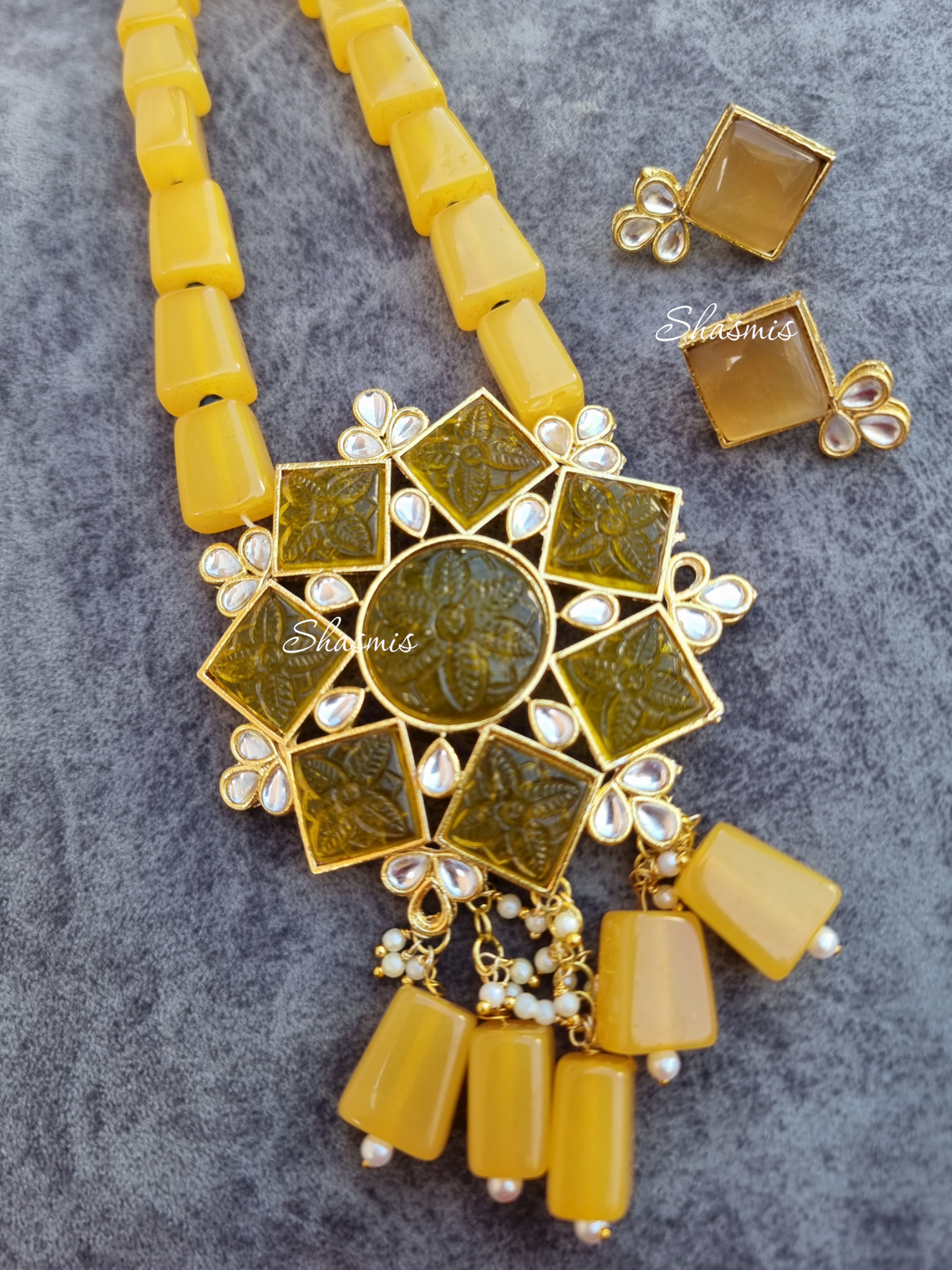 Turquoise Color Design Long Necklace With Earrings