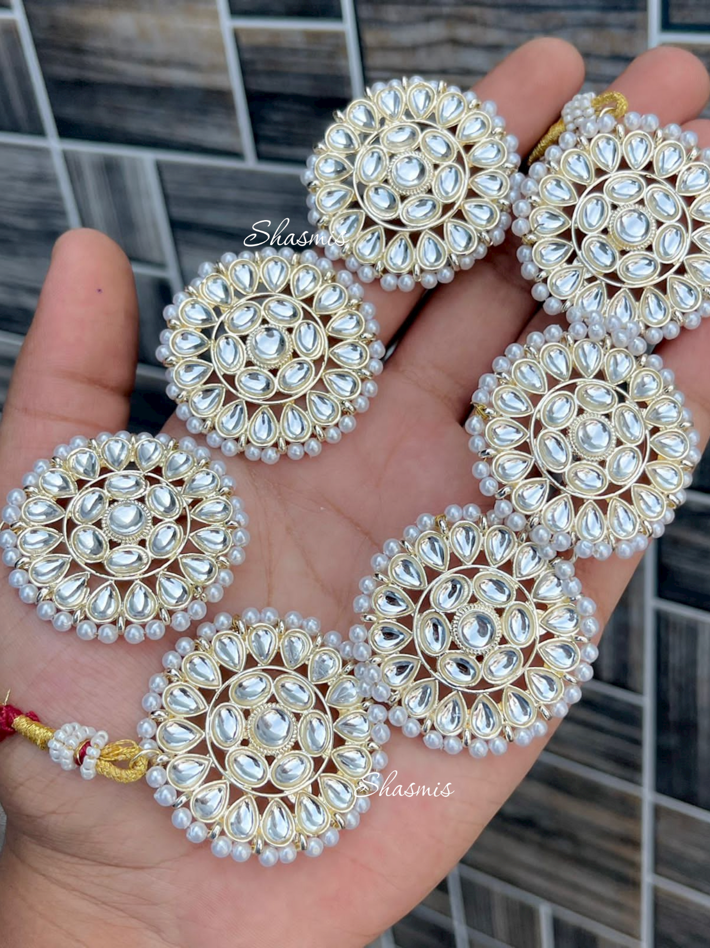 Kundan Earing With Pearls Necklace Combo With Mangtika 