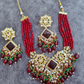 Maroon Color Kundan Necklace With Carved Stone and Earrings
