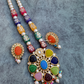 Blue Centre Stone With Navratna Stone Long Necklace With Earrings