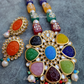 Blue Centre Stone With Navratna Stone Long Necklace With Earrings