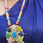 Blue Centre Stone With Navratna Stone Long Necklace With Earrings