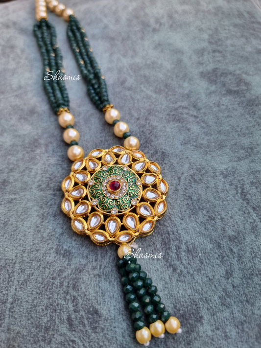 Long Necklace With Kundan Stone and Ruby at the Centre