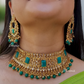 Green Color Stone Bridal Necklace With Mangtika and Earrings