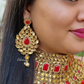 Red Color Rhinestone Heavy Bridal Necklace Set With Mathapatti and Earrings