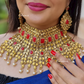 Red Color Rhinestone Heavy Bridal Necklace Set With Mathapatti and Earrings