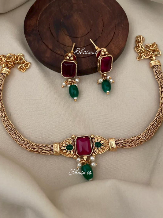 Ruby On The Centre Temple Neck Choker 