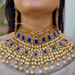 Blue Stones Heavy Bridal Necklace With Mathapatti and Earrings
